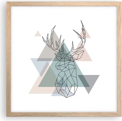 Produktbild von Gerahmtes Poster - Rahmen in heller Eiche - Hirsch Abstraktion - 40x40 cm - Wand Bild - Wanddeko - Wandbilder - Wandposter - Bilderrahmen - Bilder - Kunstdruck - Wandbild - P2NAC40x40-3909