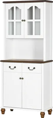 Produktbild von Küchenschrank,Buffet,2Schubladen,2Schrankfächer,klassischesDesign,Weiß+Dunkelbraun,76x38x182cm