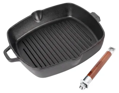 Produktbild von Gusseisen-Grillpfanne - 26 x 26 cm - Mit Glasdeckel - Für Induktion und Backofen