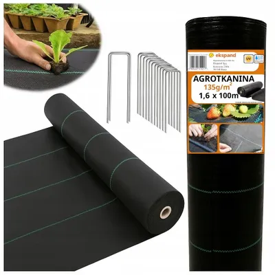 Zdjęcie produktu dla Ekspand | Agrotuch – 1,6 x 100 m – 135 g/m² – odporny na promieniowanie UV – ochrona przed chwastami – 50 kołków