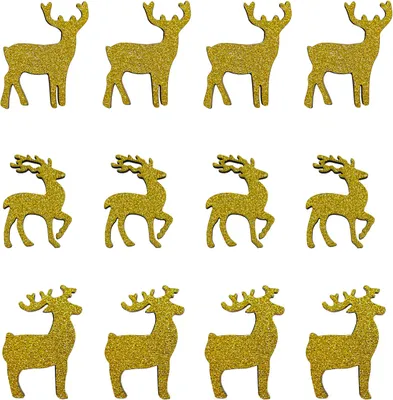 Produktbild von Oblique Unique 12 Holz Rentiere Holzdeko als Weihnachtsdeko Tischdeko Streudeko für Weihnachten - gold