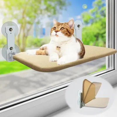 Produktbild von Faltbarer Katzenfenstersitz, kabellose Katzenfensterhängematte mit 4 starken Saugnäpfen, Fensterkatzenbetten für Hauskatzen im Innenbereich