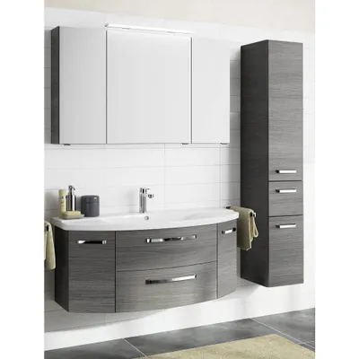 Produktbild von Badezimmer Set FES-4010 in Graphit Struktur mit 120cm Waschtisch, LED-Spiegelschrank und Hochschrank B/H/T: 166/200/46cm