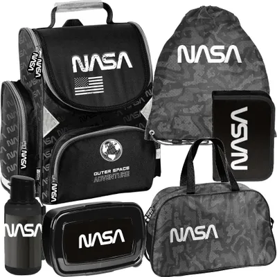 Produktbild von Schulranzen 6-tlg. Set für Mädchen & Jungen NASA – Paso Ranzen, Mäppchen, Tasche, Flasche, Frühstückstasche Schuhbeutel