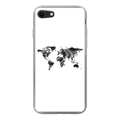 Produktbild von MuchoWow® Handyhülle Schutzhülle Hülle für iPhone 8 Weltkarte - Gold - Linie Silikon Softcase Handy Hülle - Schutzhaube