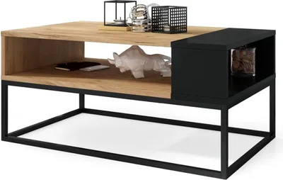 Produktbild von All4All Couchtisch Luca , Kaffeetisch , Wohnzimmertisch , Industriell , Metallgestell , Loft Stil , Ablagefach , 100x60cm , 05 , Gold Eiche + Schwarz