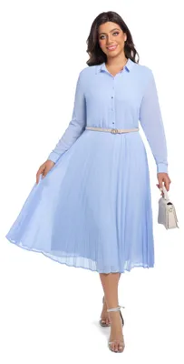 Produktbild von AbleTree Business-Casual-Hemdkleid für Damen, Lange Ärmel, plissiert, Midi-Kleid
