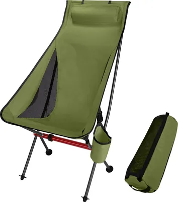 Produktbild von (zelená) Outdoorová kempingová židle s vysokým opěradlem, přenosná, skládací ultralehká židle, skládací židle pro kempování, piknik, turistiku, rybaření