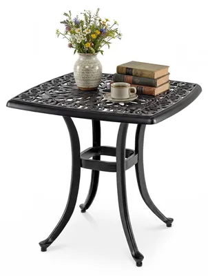 Produktbild von KOMFOTTEU Gartentisch, Beistelltisch, quadratischer Bistrotisch aus Gussaluminium mit Schirmloch, wetterfester kleiner Outdoor Couchtisch für Garten, Terrasse & Balkon
