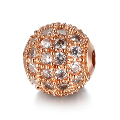 Immagine prodotto di Perline per gioielli 3 pezzi, charm per bracciali, scintillanti, 6 mm, oro rosa, bianco
