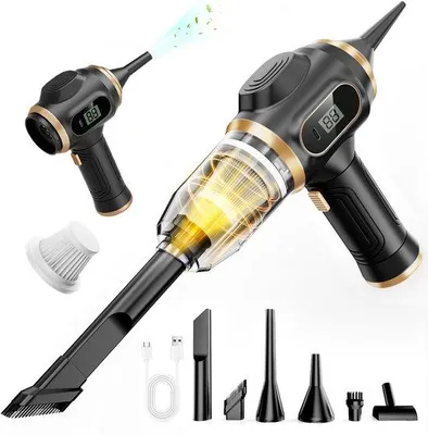 Immagine prodotto di Aspirapolvere portatile, senza fili, ricaricabile, display LCD, diverse bocchette, per auto, casa, ufficio, potente, nero