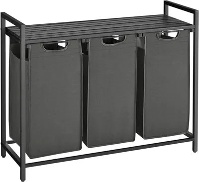Immagine prodotto di VASAGLE Cesto per biancheria con 3 scomparti, design industriale, grigio, 92,5 x 33 x 72 cm