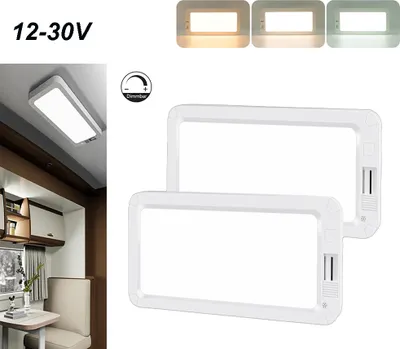 Produktbild von 2 Stück Wohnmobil Lampe 12V-30V Dimmbar, Wohnwagen Lampe Deckenlampe Leselampe 3 Lichtfarben 96 LEDs, Innenbeleuchtung für Wohnmobil RV Schiff Yacht