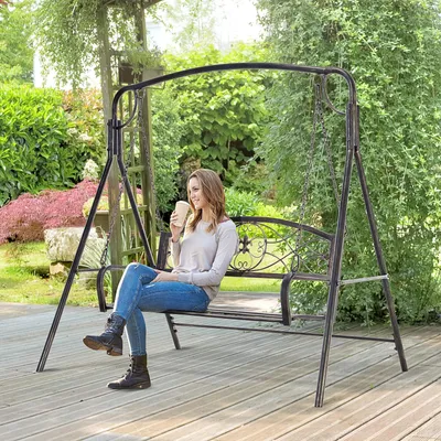 Produktbild von Hollywoodschaukel 2-Sitzer Vintage Messing-Optik, Schaukelbank Metall pulverbeschichtet, Schwarz | 167x123x175 cm | bis 220 kg | wetterfest