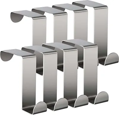 Produktbild von TOJ Living Türgarderobe - Set mit 8 Haken - Türhaken - Kleiderhaken Tür - Handtuchhalter Tür - Türgarderobe zum einhängen - Türhacken Edelstahl - Tür Garderobe - Wasserfest - Silber