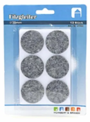 Obrázok produktu pre 12 plstených klzákov, Ø 38 mm, okrúhle pre stoličky, stoly, nábytok atď.