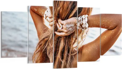 Produktbild von Bild auf Leinwand - Leinwandbild - 5 Teile - Haare Frau Strand - 160x85cm - Wand Bild - Wanddeko - Wandbilder - Leinwanddruck - Bilder - Wanddekoration - Leinwand bilder - Wandbild - EA160x85-4613
