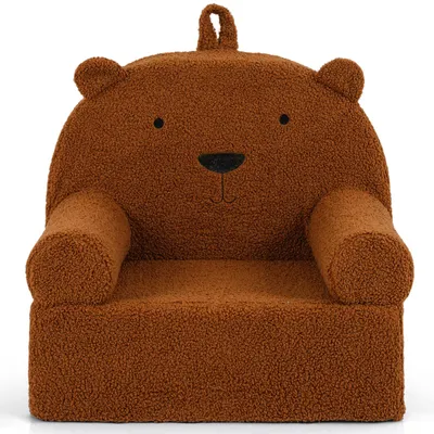 Zdjęcie produktu dla COSTWAY – sofa dla dzieci, fotel dziecięcy z uchwytem z pianki i tkaniny typu teddy, kanapa dziecięca z zmywalnym pokrowcem, sofa do zabawy dla dzieci od 3 lat, brązowa