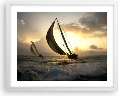 Produktbild von Gerahmtes Poster - Weißer Rahmen - Schiff Sonnenuntergang Sonne Landschaft - 50x40 cm - Wand Bild - Wanddeko - Wandbilder - Wandposter - Bilderrahmen - Bilder - Kunstdruck - Wandbild - P2WAA50x40-3158