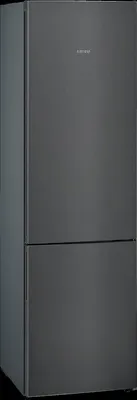 A front view of a dark gray refrigerator.