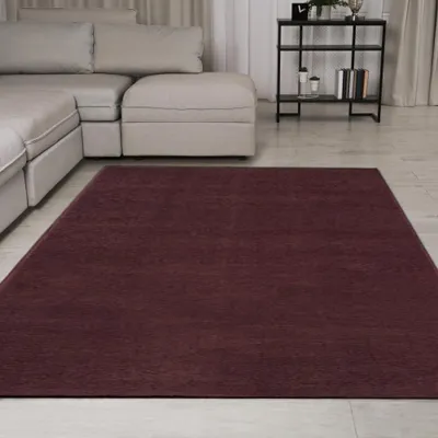 Image de Tapis moelleux et doux, design uni, couleur bordeaux foncé, taille : 160 cm, rond