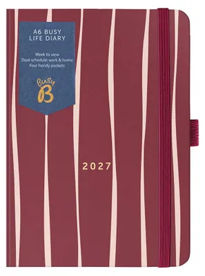 Immagine prodotto di Busy B – Agenda giornaliera A6 per il 2027 – Doppio calendario settimanale – Motivo: strisce bordeaux