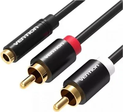 Obrázek produktu pro Audio kabel Vention VAB-R01-B100, zásuvka 3,5 mm na 2x RCA zástrčku, 1 m, černý