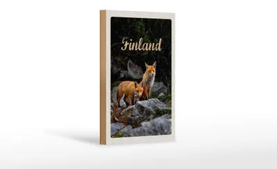 Produktbild von Holzschild Reise 12x18 cm Finnland Füchse Wald Tiere Natur