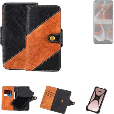 Produktbild von K-S-Trade Handyhülle Schutzhülle Bookstyle Case Wallet-Case kompatibel mit Motorola Edge 50 Pro Handy Cover Bumper Klapphülle schwarz hellbraun 1x