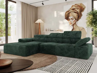 Produktbild von MKS MEBLE L-form Ecksofa RILASSO mit Relax-Funktion, verstellbare Kopfstützen - Grün Cord - Links