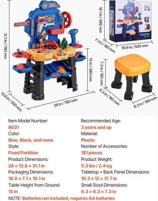 Image de Établi pour enfants 181 pièces - Outils de jeu et de construction - Pour les enfants à partir de 3 ans