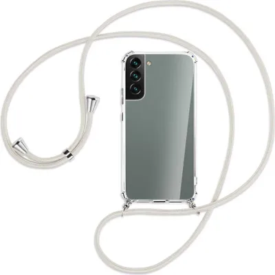 Produktbild von Handykette Backcover-Schutzhülle mit Band (Metall silberfarben) für Samsung Galaxy S22 Plus 5G (S906) - broken white