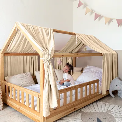 Produktbild von Hausbett Himmel Gold aus Musselin - 2er-Set für Kinderbett