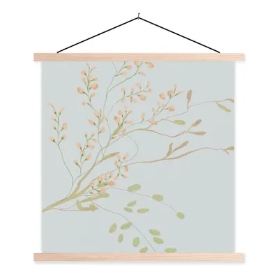 Produktbild von MuchoWow® Textilposter Blumen - Pastell - Design - Blau 120x120 cm mit holzfarbenen Rahmen - Textil-Poster