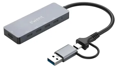 Produktbild von Ewent EW1151, USB Typ-C, USB Typ-C, 10000 Mbit/s, Grau, Aluminium, Kunststoff, 0,15 m