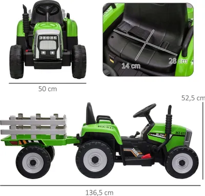 Obrázok produktu pre HOMCOM Elektrický traktor s prívesom a diaľkovým ovládaním, 3-6km/h, zelený
