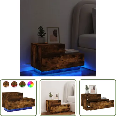 Produktbild von The Living Store Nachttisch mit LED-Leuchten Räuchereiche 70x36x40,5 cm