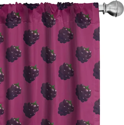 Obrázek produktu pro ABAKUHAUS Přírodní barva Záclony, závěsy, opakující se ovocný vzor s šťavnatými ostružinami, 2 kusy 75 x 175 cm, tmavě fialová magenta