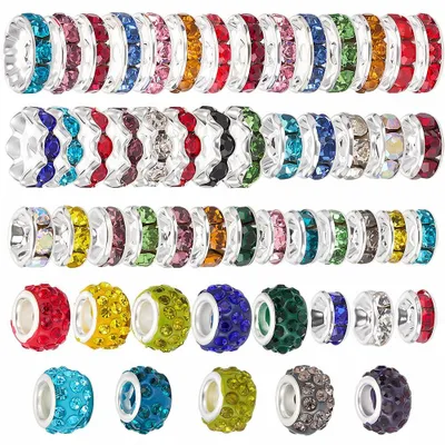 Messingperlen mit Strass, 290 Stück, 65 Stile, 6–12 mm, für Schmuck
