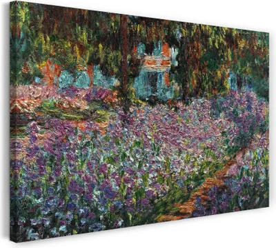 Produktbild von Leinwandbild (80x60cm): Claude Monet - Des Künstlers Garten Schwertlilien, echter Holz-Keilrahmen inkl. Aufhänger, handgefertigt in Deutschland