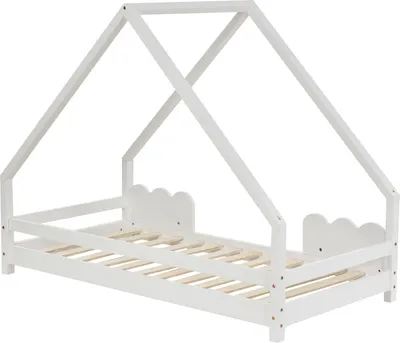 Produktbild von Hausbett(Weiss) Kinderbett 90x200cm mit Rausfallschutz Spielbett Jugendbett Massivholz