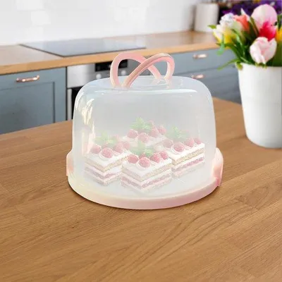 Imagen del producto de Ibenzoa® Caja para tartas rosa – Caja para transportar y almacenar tartas con tapa y asa, diámetro 28 cm, altura 18 cm, plástico, apta para lavavajillas