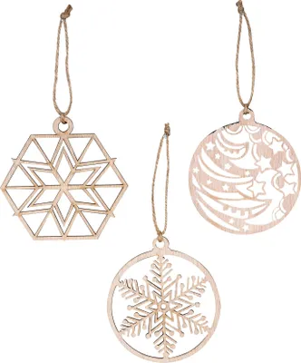 Produktbild von 3er Set Deko-Anhänger Weihnachten Holz Birkenholz Schneeflocke Kugel Baumschmuck