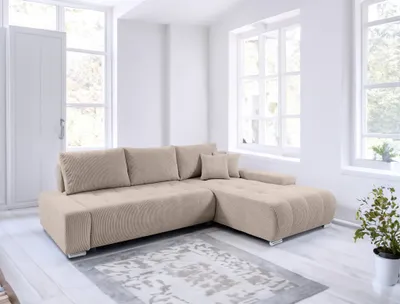 Produktbild von Ecksofa Sofa mit Schlaffunktion VOGAR Stoff Poso Beige Ottomane Rechts