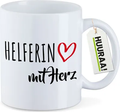 Produktbild von Huuraa Kaffeetasse Herferin mit Herz 330ml Weiß Keramik Kaffeebecher Geschenkidee