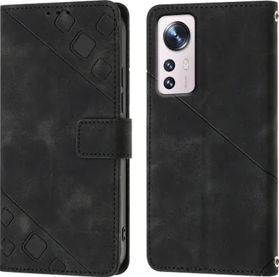 Produktbild von Hülle für Xiaomi 12 Prägung Flip Leder Brieftasche Schutzhülle mit Ständer Schwarz