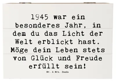 Produktbild von Mr. & Mrs. Panda Box Spruch 1945 Geburtstag 22 x 15 cm - Weiß - Geschenk, besonderes Jahr, Geburtstagsgeschenk, besondere Geburtstagsgeschenke, Erinnerungskiste, Alter