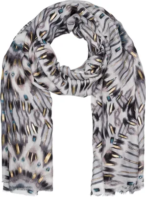 Produktbild von styleBREAKER Damen Schal Batik Shibori Muster mit Metallic Streifen, Leichtes Ethno Tuch mit kurzen Fransen 01016228