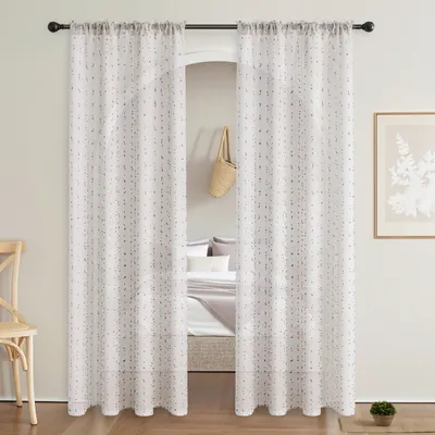 Produktbild von Gardine Vorhang Halbtransparent Stangendurchzug,Gardine Tüll Bunt Pompons Kinderzimmer Wohnzimmer Schlafzimmer B132xH213cm