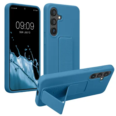 Produktbild von kwmobile Handyhülle für Samsung Galaxy S25 Hülle - TPU Silikon Case mit Fingerhalter und Stand - Schutzhülle Cover in Karibikblau